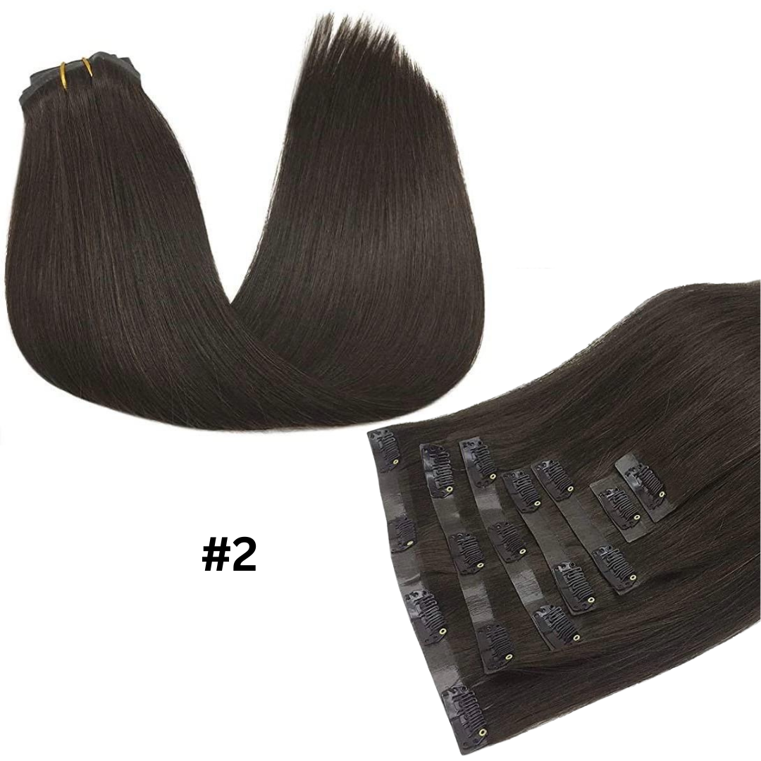 Color #2- STRAIGHT " PU Seamless" Clip In Extensions