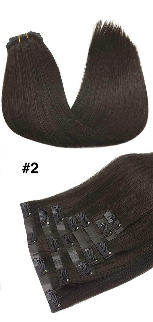 Color #2- STRAIGHT " PU Seamless" Clip In Extensions